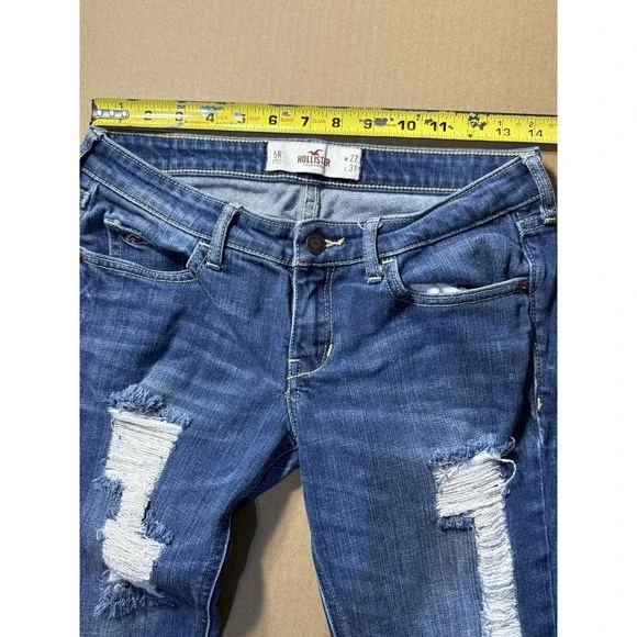 Hollister Women's Super Skinny  Blue Denim Distressed - Picture 5 of 12
